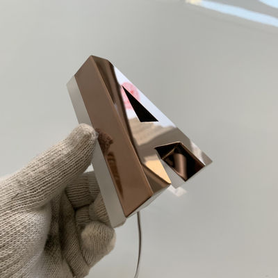 Muestra retroiluminada del metal del moho anti de acero de las letras de Rose Gold Mirror Backlit Stainless